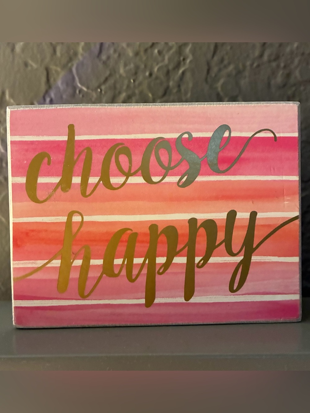 Hobby Lobby Pink & Orange Striped "Choose Happy" Wooden Sign Table Decor 4x3in
